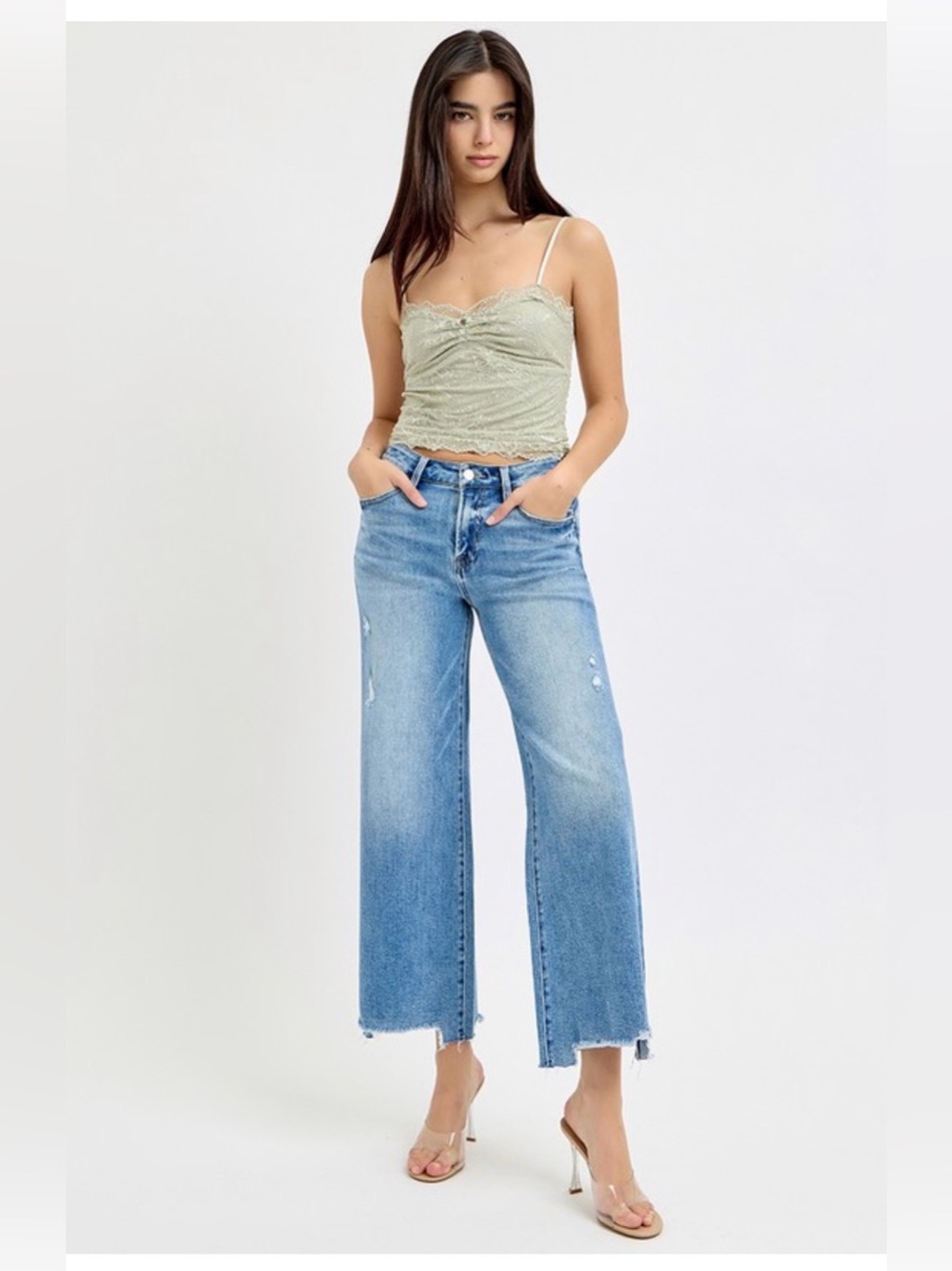 Risen High Rise Crop Wide Jeans Medium Wash NWT - Picture 7 of 7